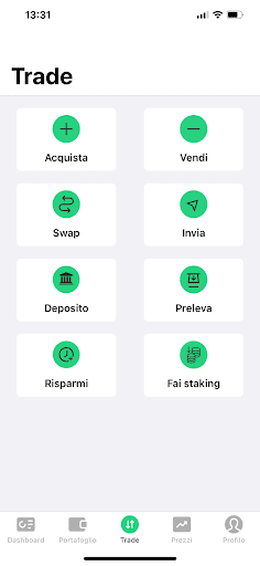 Sezione Trade app Bitpanda