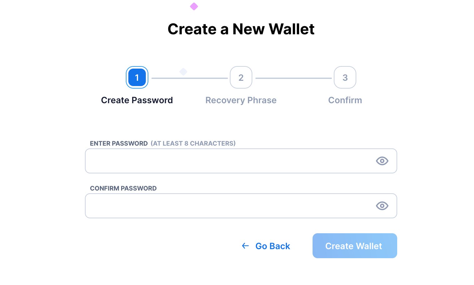 Creazione password Ronin wallet