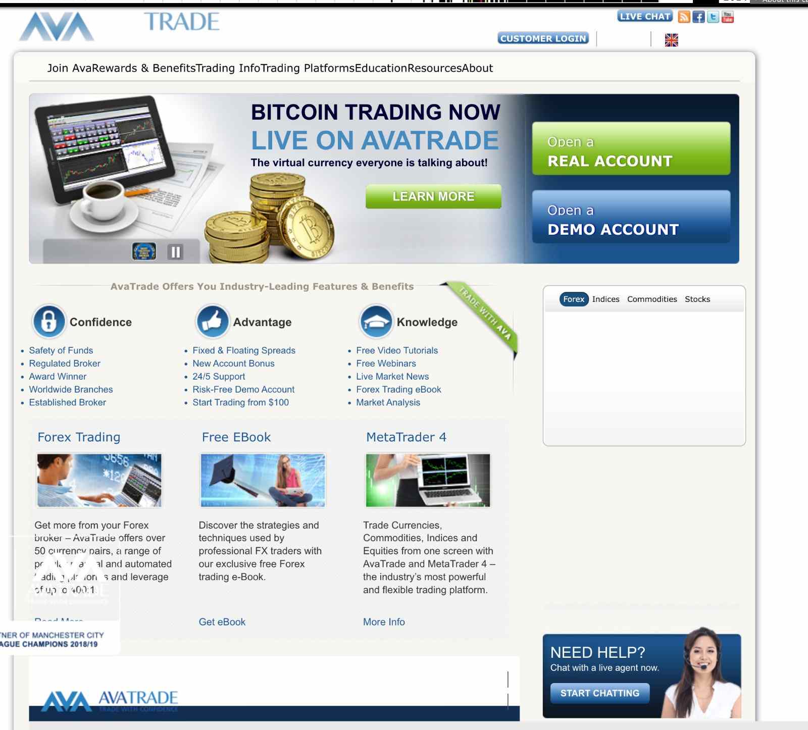 Homepage di AvaTrade nel 2013